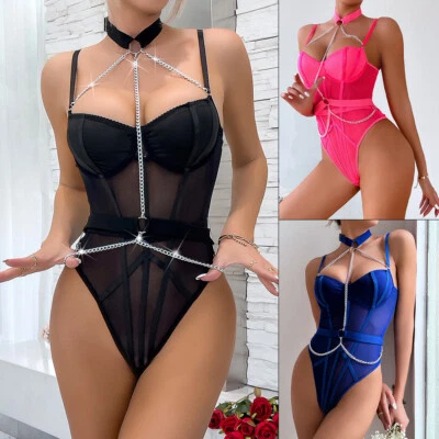 Lencería sexy para mujer Babydoll de encaje sujetador conjunto de tanga ropa para dormir ropa interior ropa para dormir Foto 1 de 4