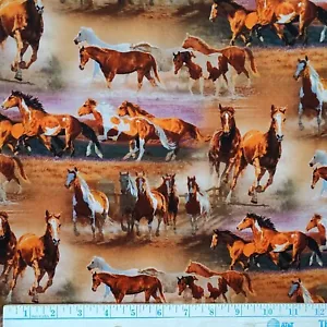 2 yds Sunset Horses Running in Pasture Wild Wings David Textiles Cotton Fabric - Picture 1 of 4