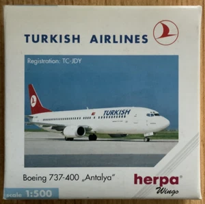 HERPA 1:500 BOEING 737-400 TURKISH AIRLINES ANTALYA - RARE COLLECTIBLE, MIB - Picture 1 of 2