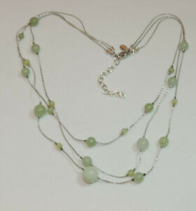Monet dreistufig 3-stufig mehrsträngig Silberkette 17" Halskette grün Glasperle Cg 10
