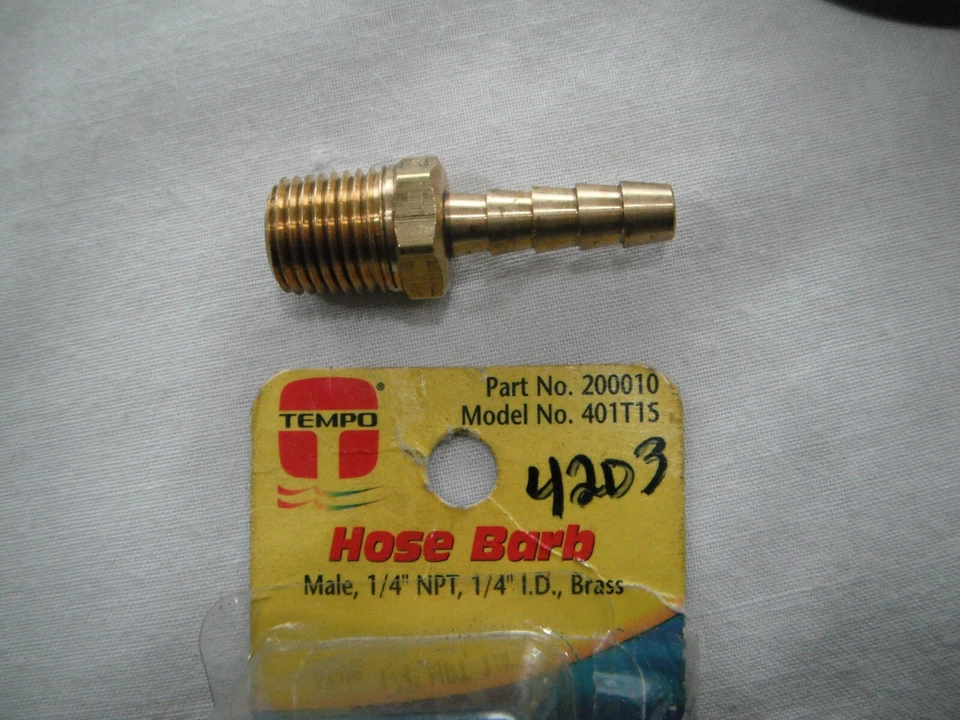  Tempo Marine 401T15 Brass 1/4  ID Fuel Hose Barb Item 4203 - Image 1 of 1