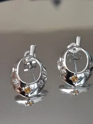 Citrine & Diamond 925 Sterling Silver Earrings – Earring Statement Jewelry - Image 1 of 4
