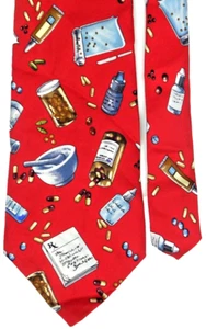 Corbata roja estilo farmacéutico 100 % seda hecha por moda médica de EE. UU. - Imagen 1 de 8