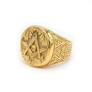 Retro Masonic Signet Ring Men's Stainless Steel CZ Stone Free Mason Wedding Ring - Picture 1 of 11