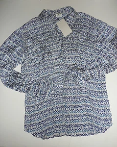 Gerard Darel Langarm Bluse Crinkled Seide Blau Ikat Print L/S 36 Neu mit Etikett - Bild 1 von 1