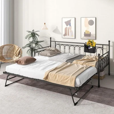 Day Bed with Trundle Bed Twin Pop Up, Height Adjustable Twin Daybed with Trundle - Image 1 of 4