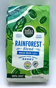 Whole Foods RAINFOREST BLEND Medium-Dark Roast Ganze Bohne Kaffee 12 Oz - Bild 1 von 4