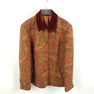 Habsburg Tweed Jacke Henriette Damen Gr. 40 Rot Grün Wolle Samt Paisley Blazer - Picture 1 of 9