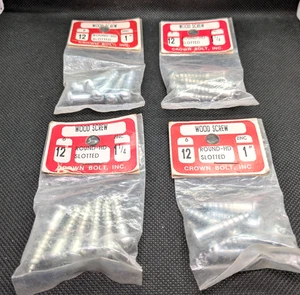 Lot of Four Round Head Slotted Wood Screw Packs 6 Each  1" - 1 1/4" Crown Bolt - Picture 1 of 12