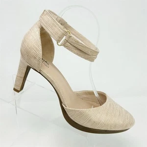 Clarks Gold Nude Beige Neutral Platform Pumps Size 9.5 Ankle Strap Formal Heels - Picture 1 of 13