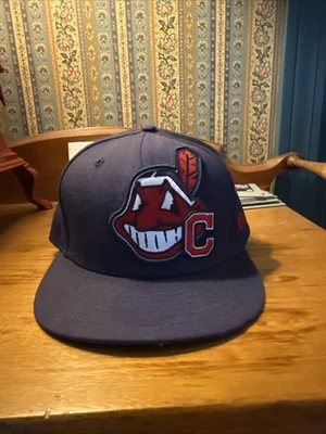 MLB Cleveland Indians New Era 59Fifty Double Chief Wahoo Block C 7 1/4 Hat USED - Image 1 of 4