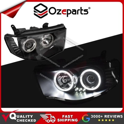 Black LED Angel Eyes Projector Headlights For Mitsubishi Triton MN ML 2006~2015 - Image 1 of 4