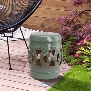 14"x18" Small Ceramic Outdoor Patio Knotted Rings Garden Stool End Table - Picture 1 of 34