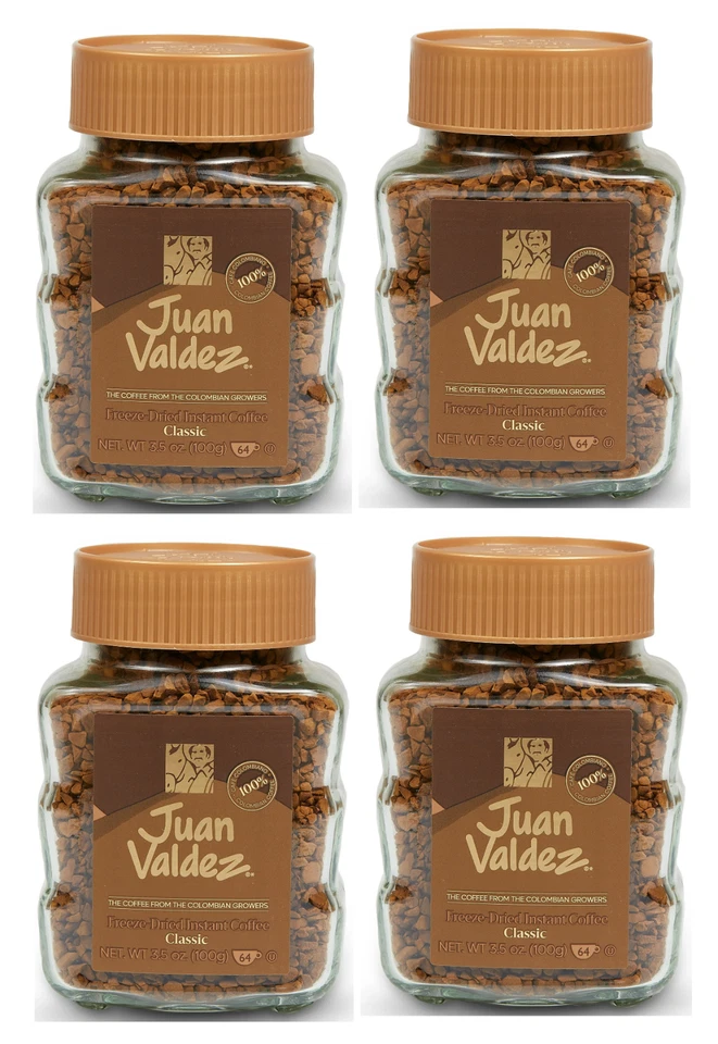 Juan Valdez 100% Colombian Classic Freeze-Dried Instant Coffee, 3.5 Oz, 4 Pack