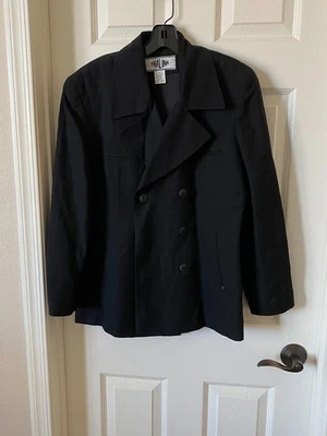 NUEVO CON ETIQUETAS Thalian Doble Pecho Mujer Chaqueta Negra Bolsillos con Cremallera Talla 10 Foto 1 de 4