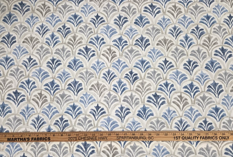 Magnolia COUNTESS DELFT Indigo Blue Fleur de Lis Designer Drapery Uph Fabric - Image 1 of 3