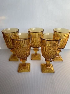 Indiana Mount Vernon Amber Stemmed Wine Drinking Wine Glass Goblets Set Of 5 - Picture 1 of 10