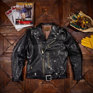 Classic J24 Double Rider Vegetable Tanned Crinkled Cowhide Men's Leather Jacket - Picture 1 of 13