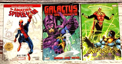 Lote de 3 graphic novels da Marvel Comics O Espetacular Homem-Aranha, Galactus e Thanos - Imagem 1 de 4