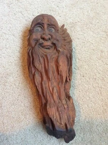 Solid Drift Wood Carving Sculpture Figurine Forest Face Tree Art Happy Old Man - Picture 1 of 8