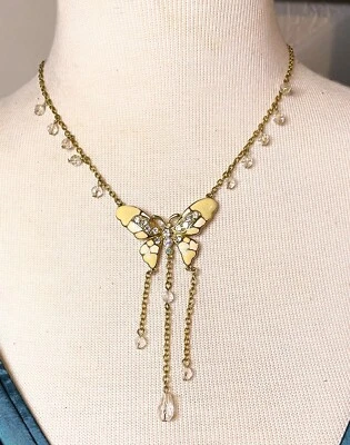 Collar Mariposa Estrás y Esmalte y Tono Dorado Con Cuentas (Judío-238) Foto 1 de 4