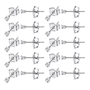 10 Pairs Stainless Steel 2mm Tiny Stud Earrings Mens Womens CZ Stud Earrings Set - Picture 1 of 5