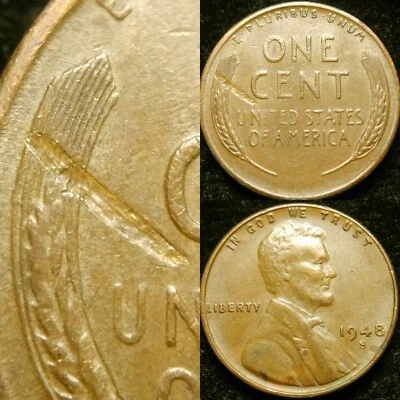1948-S AU/Unc Lamination Error Lincoln Cent Wheat Penny  - Image 1 of 4