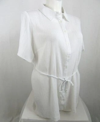 Denim & Co. Túnica de gasa frontal con botones blancos talla 2X con corbata Foto 1 de 3