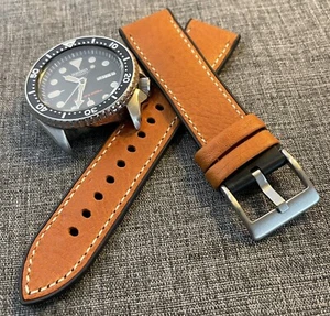 Superior Leather FKM Rubber Hybrid Sports Strap / Burnt Orange / 316L 22mm - Picture 1 of 7