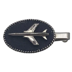 Fermacravatta vintage Air Force aereo da combattimento jet tono argento nero accessorio USAF - Foto 1 di 7