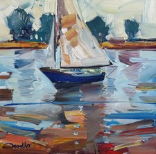 JOSE TRUJILLO Nautical Sailboat Post Impressionism ORIGINAL Modern Painting OIL