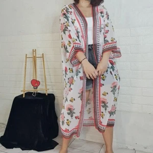 H&M Coachella White Floral Print Chiffon Open Front Kimono Festival Size Small - Picture 1 of 12