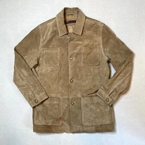 Vintage Perry Ellis Suede Jacket Mens Large Brown Leather Lined Western Cowboy - Picture 1 of 13