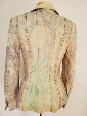 Escada 2 4 6 pink beige blue ivory gray leather jacket western cowgirl blazer 36 - Image 1 of 4