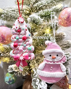 2pc Christmas Pastel Gingerbread Cookie Snowman Ice Cream Candy Ornaments Decor - Picture 1 of 6