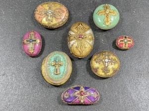 Artist Decorated Rocks With Crosses Jewels Signed Priced Individually 8 Pcs - Picture 1 of 4