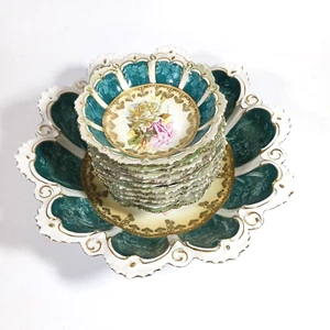 Antiguo Juego de Cuencos de Porcelana Frutas Bayas para Servir Fiesta M&Z Austria Rosas Florales - Imagen 1 de 10