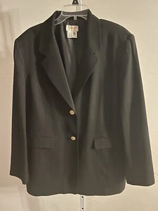 Talbots 2-Button Wool Blazer Women Size 18W Black Collared Long Sleeve Woolmark - Picture 1 of 13