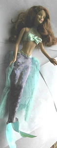 Barbie Dame Puppe neuw. 1999 Haare tolle Locken braun + orig. Kleid Nixe Flosse - Bild 1 von 5