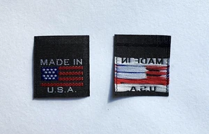 500 Stck. Schwarz Gewebt Nähen Kleidung Etiketten - Amerikanische Flagge Made in USA - Bild 1 von 2