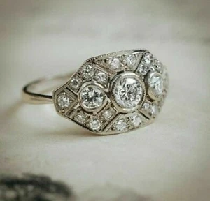 Art Deco Style 1.60 Ct Lab Created Diamond Engagement 14K White Gold Filled Ring - Picture 1 of 5