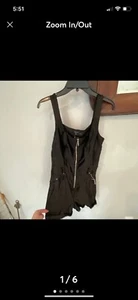 Guess Shiny Satin Stretch Womens Romper Shorts Size 8 Black Full Zip Sleeveless - Picture 1 of 6