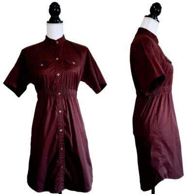 Vestido Camisa TRINA TURK, Algodón Marrón Manga Corta Botones Cintura Reunida, 2 Foto 1 de 4