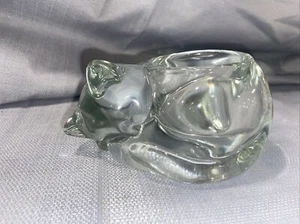 Vtg Indiana Glass Sleeping Cat Votive Tea Light Candle Holder Paper Weight Clear - Picture 1 of 4