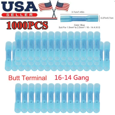 200-1000x Heat Shrink Waterproof Wire Connectors Blue 14-16 Butt Seal Terminals - Image 1 of 4