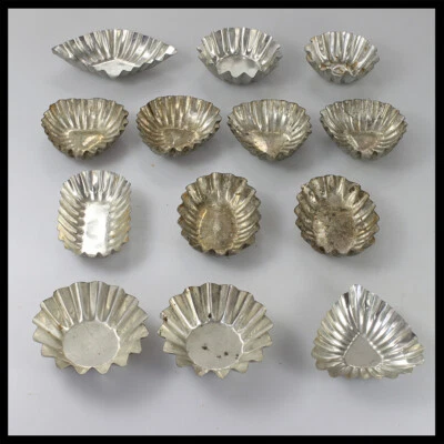 Vintage Silber Metall Backen Muffins Kekse Kuchenformen Ringe Set Stern Oval Blume - Bild 1 von 3