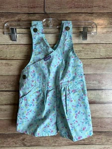 Vintage Baby Osh Kosh Bgosh Vestbak Overalls aqua floral shorts size 3T - Picture 1 of 3