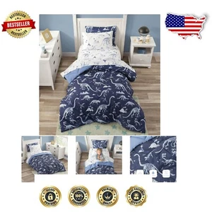 All-Season Kids Twin Bedding Set with Dinosaur Theme - 5-Piece Comforter Set - Picture 1 of 9