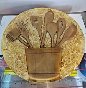 Vtg MCM Lucite Acrylic Trivet 1970’s Dried Straw & Wood Extra Large 12” Round - Picture 1 of 7