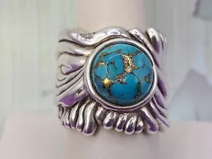 Bold Israel Shablool Unisex Sterling Silver 925 Copper Mojave Turquoise Ring 8.5 - Picture 1 of 11